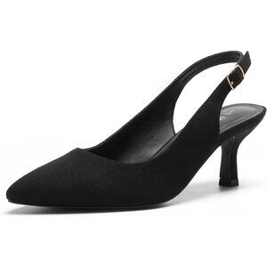 Dream Pairs Women Black-suede Faux Suede Pointed Toe Slingback Low Kitten Heels